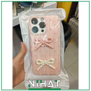 گارد گوشی پاپیون صورتی سفید از آیفون 13 تا 16 پرو مکس